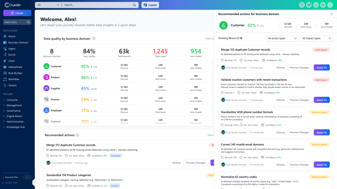 Cluedin Agentic Data Management dashboard