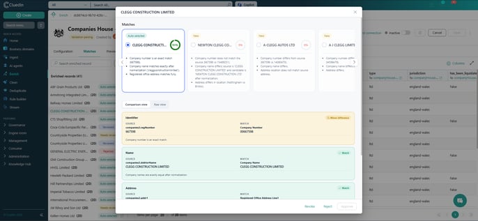 CluedIn enricher matches UI screenshot