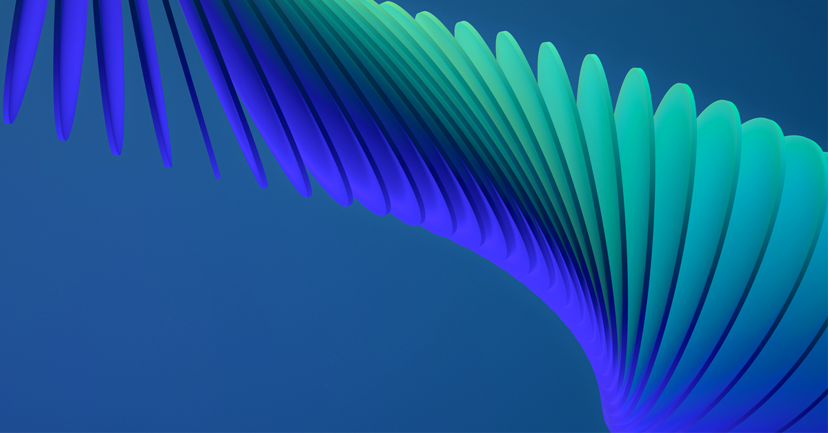blue and green-waved augmented data management graphic