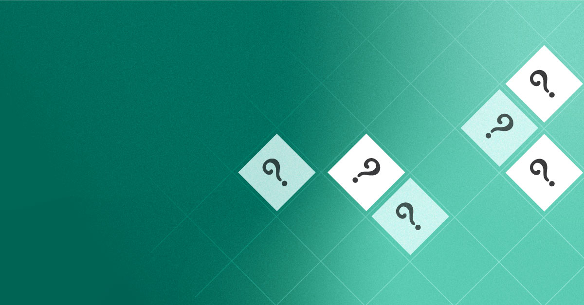 6 question marks scattered across green background
