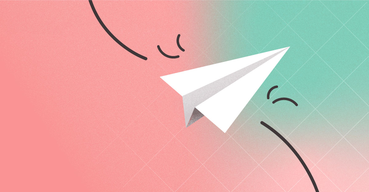paper aeroplane icon on pink and green gradient background