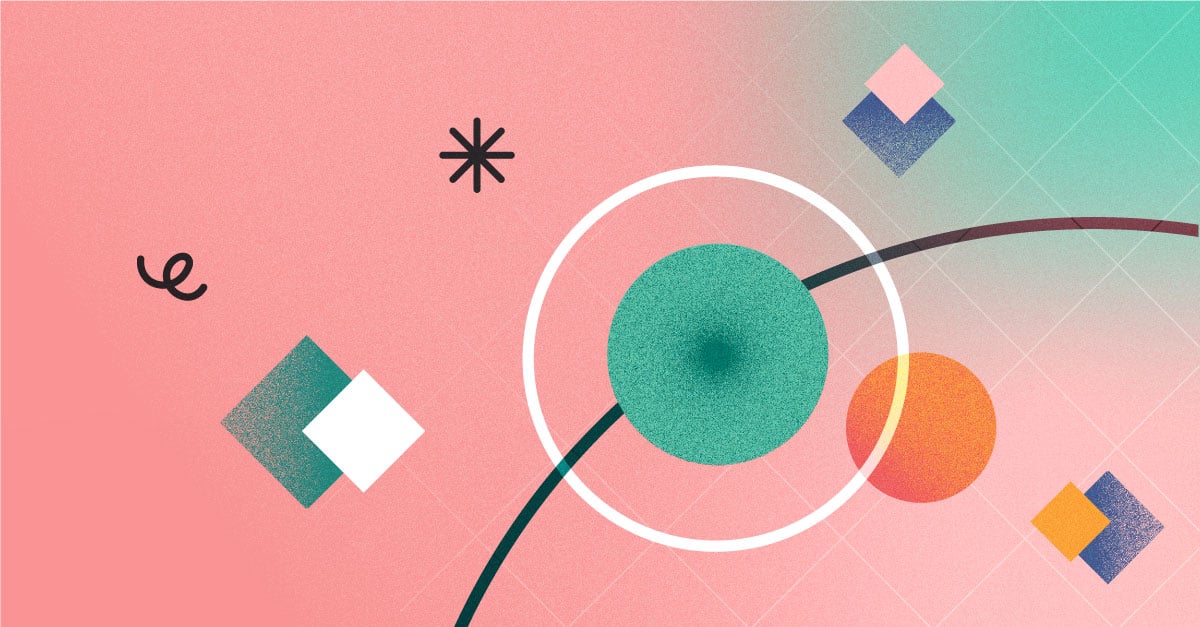 data science graphic with multiple shaped icons on a pink background