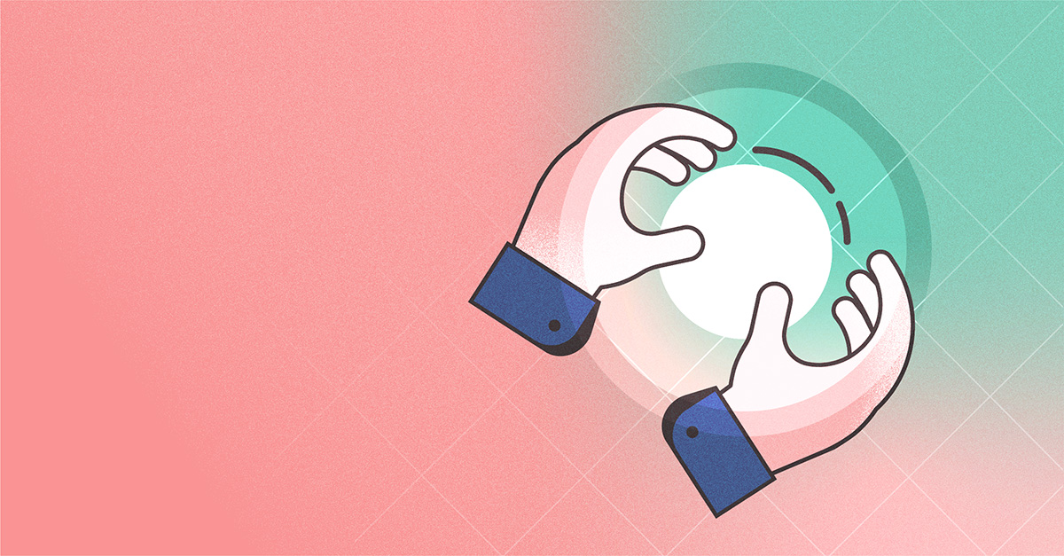graphic of hands grabbing a circle of light